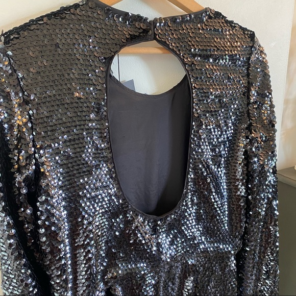 Rachel Zoe Long Sleeve Black Sequined Mini Dress Open Back $450 Retail Size 8 - Picture 7 of 12
